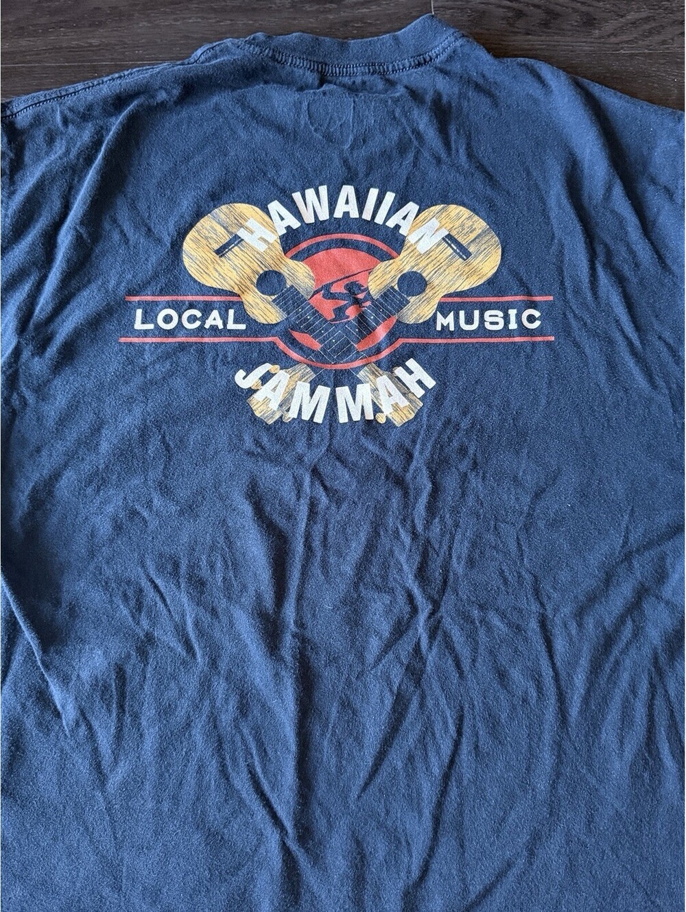 Vintage Hawaiian Style Local Music "Jammah" Ukulele Graphic Tee Navy XL